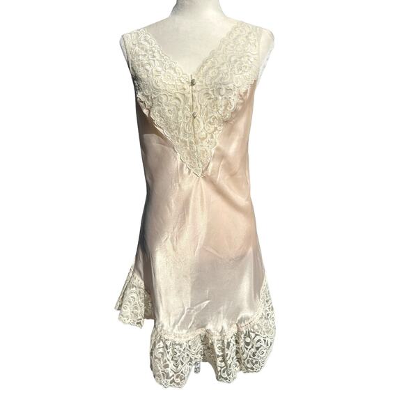 Lily of France Nightgown Medium‎ Pink Cream Lace Mini Leisure Coquette Vintage - Picture 1 of 14